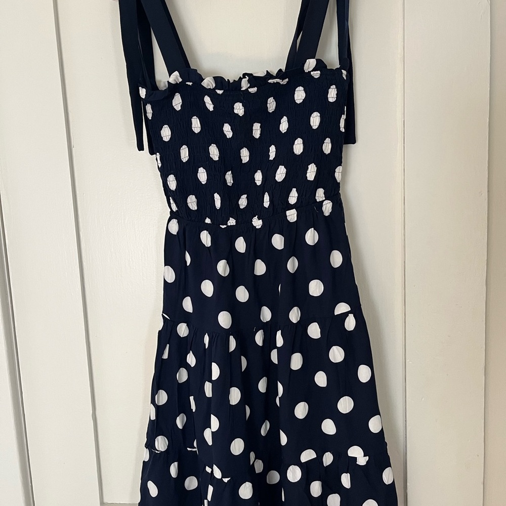 Monteau Navy and White Polka Dot Smocked Sundress